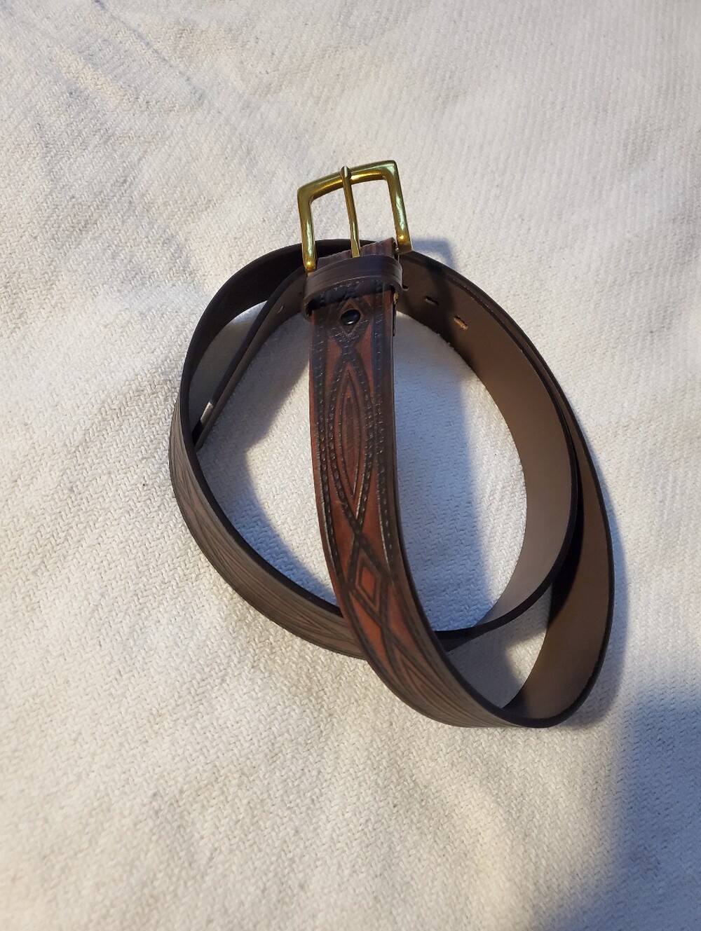 Wrangler Mens Leather Belt Size 44 Brown Tooled Western Brass Buckle Genuine